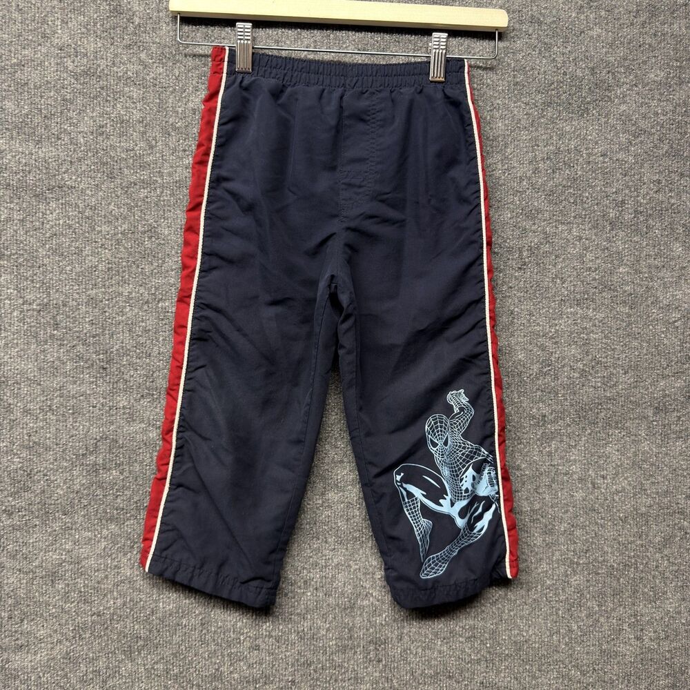 Vintage Marvel Spider-Man Track Pants Boys 4T Blue Lined Graphic Athletic Y2K